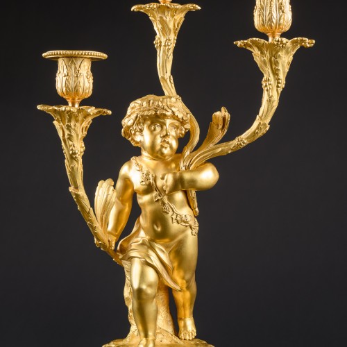 Paire de candélabres en bronze doré et marbre, milieu du 19e siècle - Apollo Art & Antiques