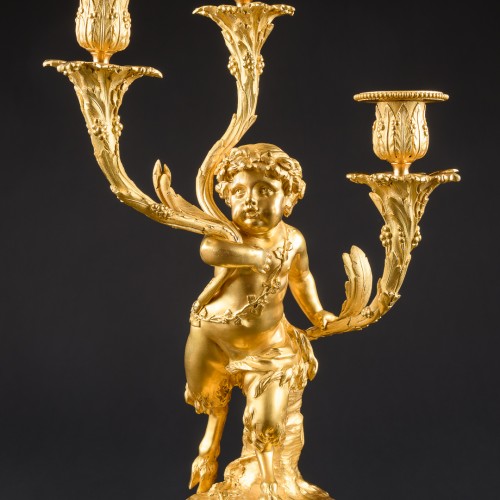 XIXe siècle - Paire de candélabres en bronze doré et marbre, milieu du 19e siècle