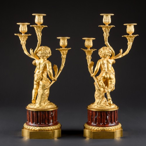 Paire de candélabres en bronze doré et marbre, milieu du 19e siècle - 