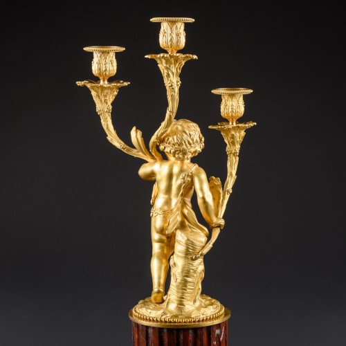  - Paire de candélabres en bronze doré et marbre, milieu du 19e siècle