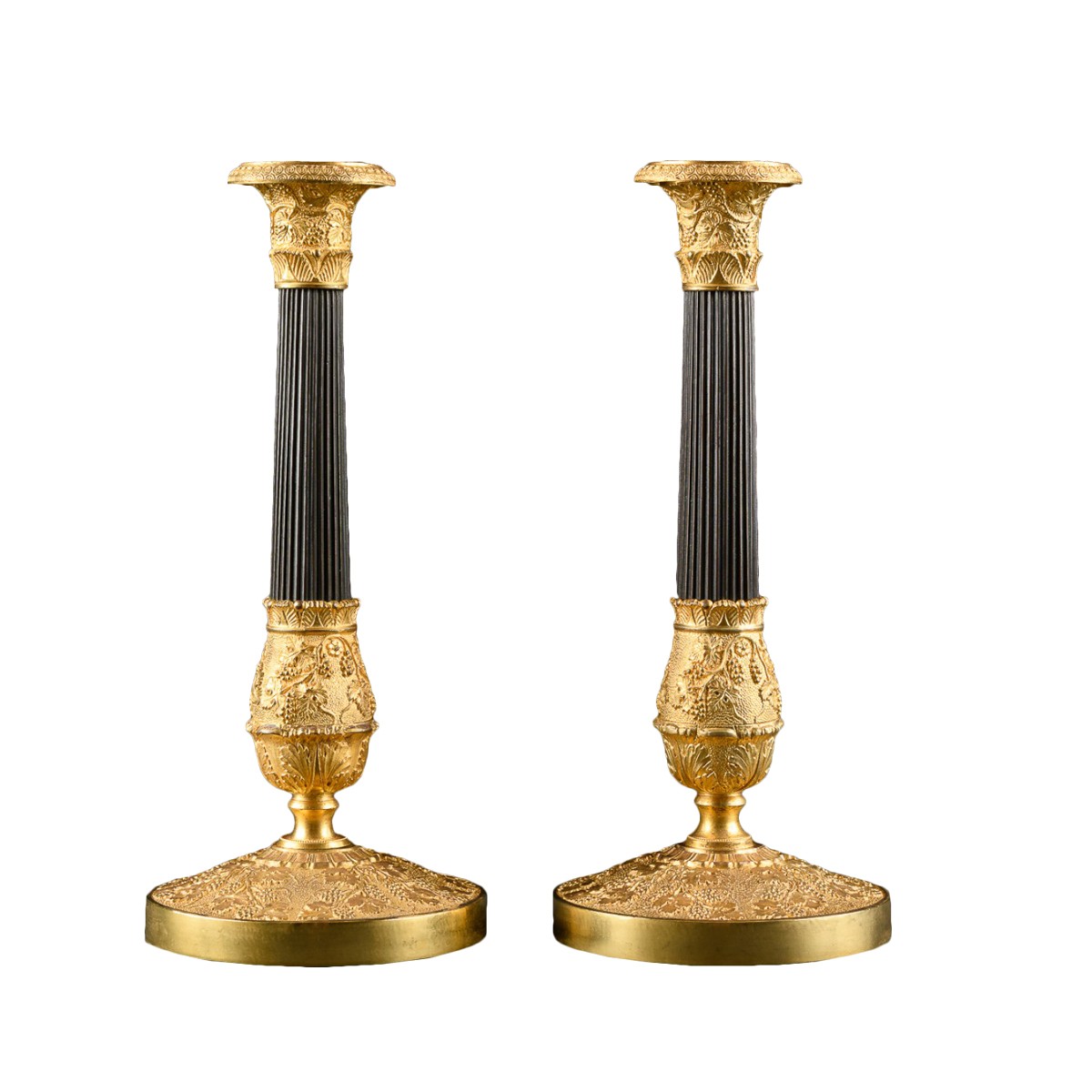 Pair of French Restauration Brass Candlesticks with Swirled