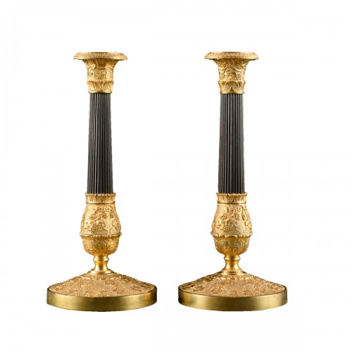 Pair Of Gilt And Patinated Bronze Restauration Candlesticks