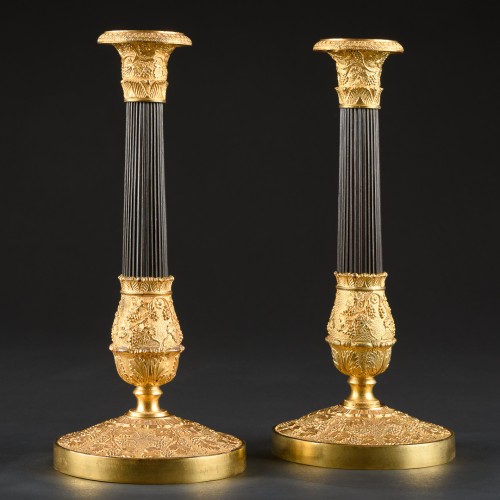 Pair Of Gilt And Patinated Bronze Restauration Candlesticks - Lighting Style Restauration - Charles X