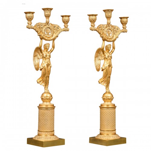 Pair Of Empire Period Candelabra With Winged Victories