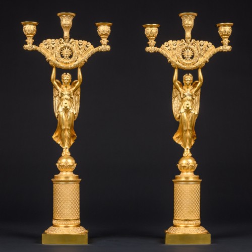 Pair Of Empire Period Candelabra With Winged Victories - Lighting Style Empire