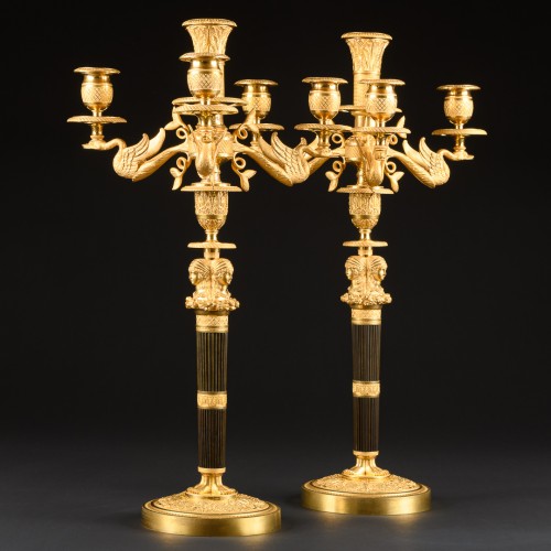 Antiquités - Paire de candélabres Empire à figures féminines