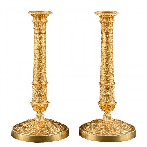 Large Pair Of Empire Period Candlesticks With Griffins