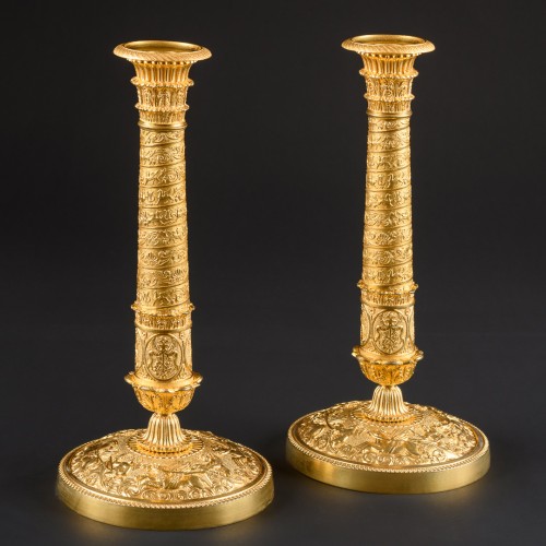 Large Pair Of Empire Period Candlesticks With Griffins - Lighting Style Empire