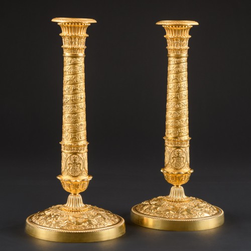 Large Pair Of Empire Period Candlesticks With Griffins - Empire