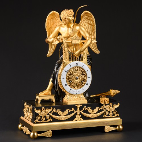 19th century - Empire Clock “Eros Plucking His Lyre” , Dial Signed Bailly à Paris