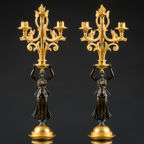 Lighting  - Pair Of Early Empire Period Candelabra With Caryatids