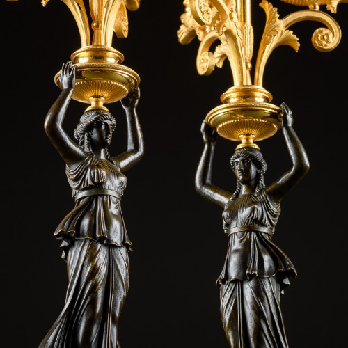 Pair Of Early Empire Period Candelabra With Caryatids - 