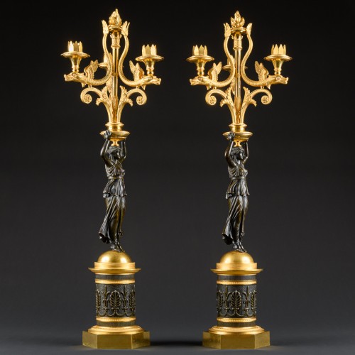 Pair Of Early Empire Period Candelabra With Caryatids - Empire