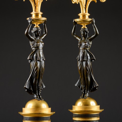 Empire - Pair Of Early Empire Period Candelabra With Caryatids