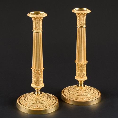 Pair Of French Empire Period Candlesticks With Griffins  - Lighting Style Empire