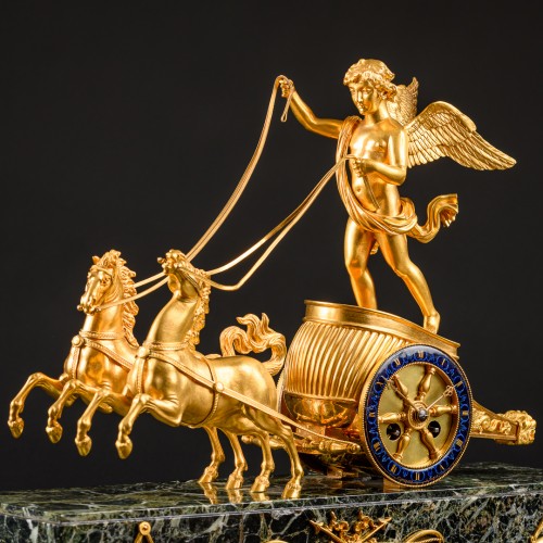 Chariot Clock “Au Au char de l’Amour” - Signed Cardinaux à Paris - Horology Style Empire