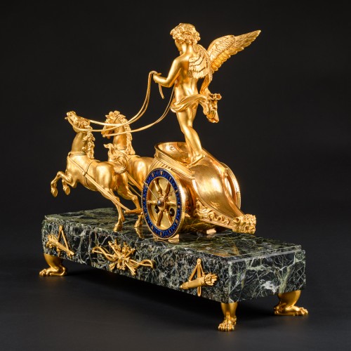 Antiquités - Chariot Clock “Au Au char de l’Amour” - Signed Cardinaux à Paris