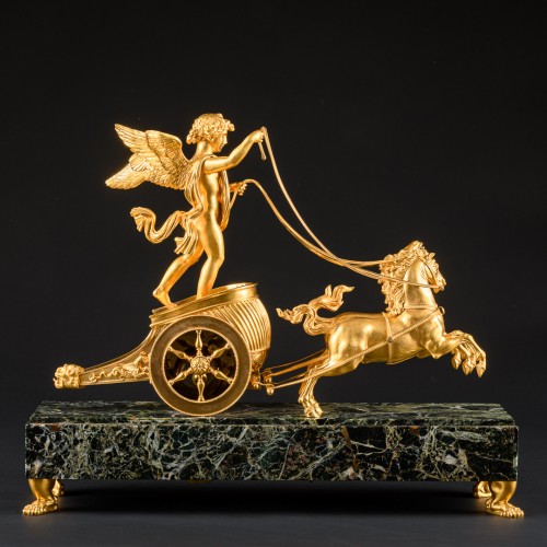 Antiquités - Chariot Clock “Au Au char de l’Amour” - Signed Cardinaux à Paris