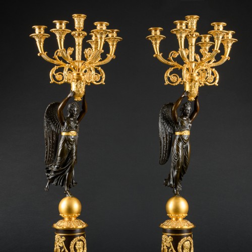 Grande paire de candélabres Empire attribué à Pierre-Philippe Thomire - Luminaires Style Empire