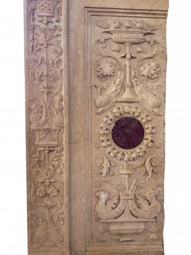 XIXe siècle - Cheminée aux bas-reliefs, Atelier Prettini di Rezzato (Brescia)