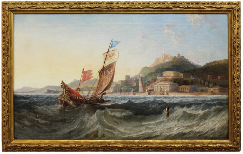 James Wilson Carmichael (1800-1868) - Trirème près du port d'une acropole avec parade