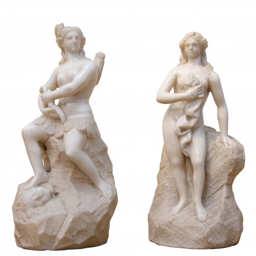 Pair of Female Hunter Figures, Venetian sculpture early 18th century