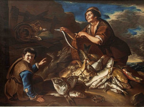 Giacomo Francesco Cipper dit Todeschini (1664 - 1736), Scène avec des pêcheurs - Tableaux et dessins Style 