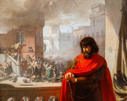 Lorenzo Delleani (1840–1908),Ezzelino da Romano and the massacre of Vicenza - Paintings & Drawings Style 