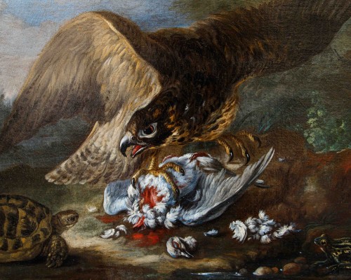 Baldassarre de Caro (1689–1750), Raptor Capturing a Pigeon - Paintings & Drawings Style 