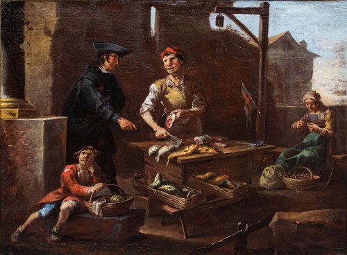 Giacomo Francesco Cipper known as Todeschini (1664-1736), The Fishmonger - Paintings & Drawings Style 