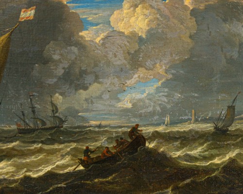 Paintings & Drawings  - Pieter Mulier (1637 – 1701)  Ships in a Stormy Sea