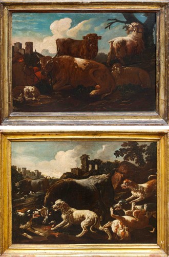 Pastoral landscapes, attributed to Jacob Roos, dit Rosa da Napoli (1682 – 1730) 