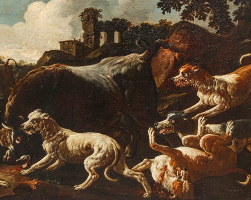 Antiquités - Pastoral landscapes, attributed to Jacob Roos, dit Rosa da Napoli (1682 – 1730) 