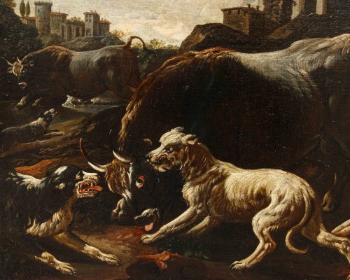 Antiquités - Pastoral landscapes, attributed to Jacob Roos, dit Rosa da Napoli (1682 – 1730) 