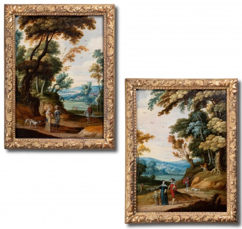 Paire de paysages, Gillis van Coninxloo II (atelier) – Flandres circa 1600. - Renaissance
