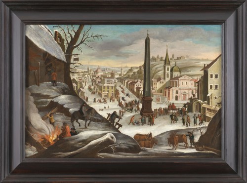 Vue fantaisiste de la Piazza del Popolo l’hiver – Ecole Flamande du XVIIe siècle