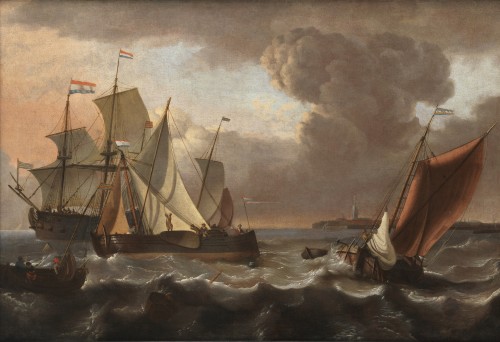 Navires dans la rade d’Enkhuizen – Atelier de Ludolf Backhuysen (1631 - 1708) - Tableaux et dessins Style 