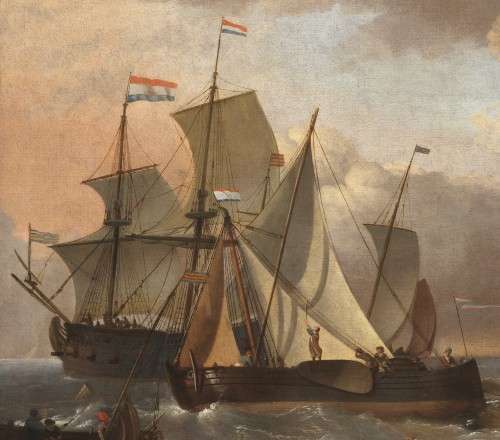 Tableaux et dessins Tableaux XVIIe siècle - Navires dans la rade d’Enkhuizen – Atelier de Ludolf Backhuysen (1631 - 1708)