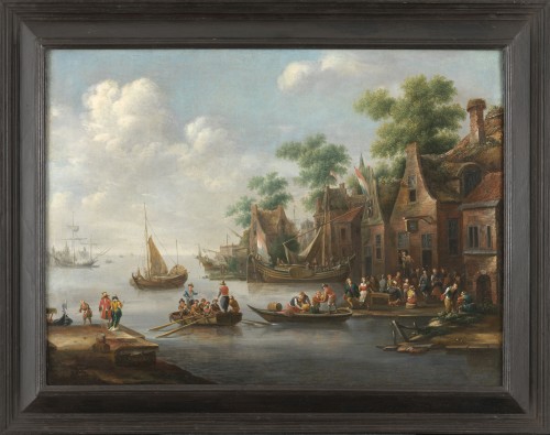 Paysage fluvial animé – Eise Aetes Ruytenbach, Hollande, fin du XVIIe siècle