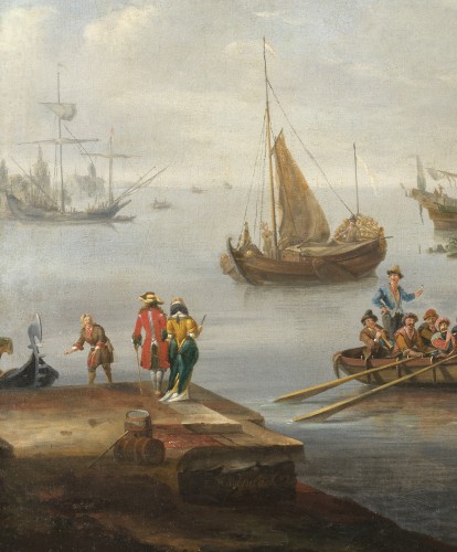 Tableaux et dessins Tableaux XVIIe siècle - Paysage fluvial animé – Eise Aetes Ruytenbach, Hollande, fin du XVIIe siècle