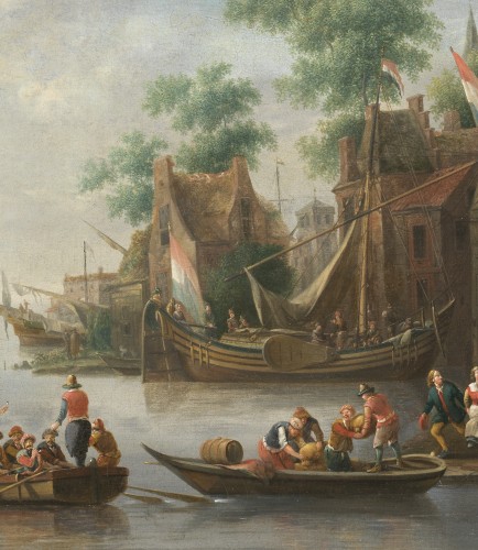 Paysage fluvial animé – Eise Aetes Ruytenbach, Hollande, fin du XVIIe siècle - Galerie Thierry Matranga