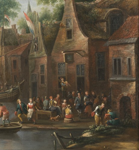 XVIIe siècle - Paysage fluvial animé – Eise Aetes Ruytenbach, Hollande, fin du XVIIe siècle
