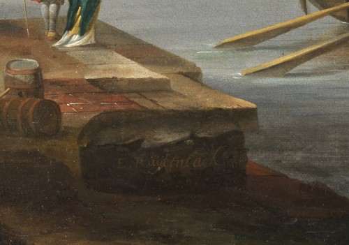 Paysage fluvial animé – Eise Aetes Ruytenbach, Hollande, fin du XVIIe siècle - 