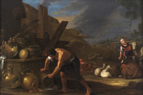 Paintings & Drawings  - Adam and Eve at work after the Fall - Attributed to Cornelis Saftleven (1607 - 1681)