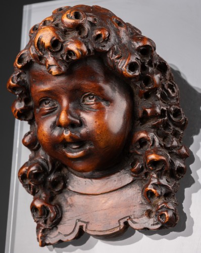 Sculpture Sculpture en Bois - Tête d’amour – Flandres ou Hollande 17e siècle