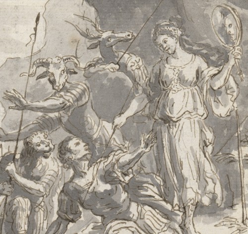 Tableaux et dessins Dessin, Aquarelle & Pastel - Ulysse et Circé – Ecole romaine de la première moitié du 17e siècle