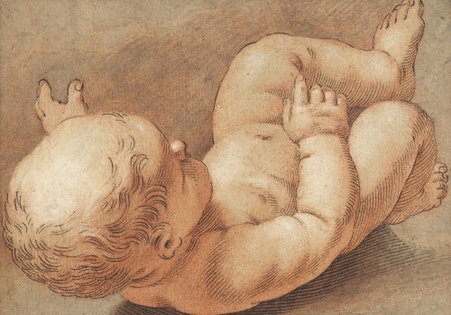 Tableaux et dessins Dessin, Aquarelle & Pastel - Etude d’enfant Jésus pour une Nativité - Ecole italienne du XVIIe siècle