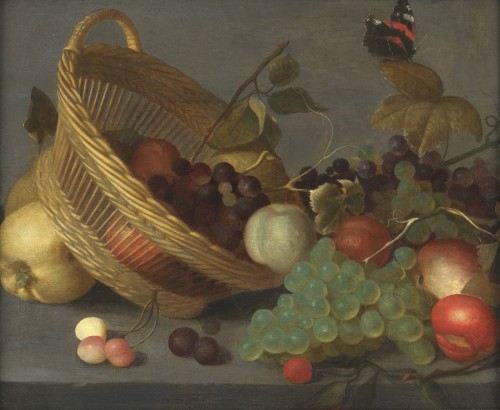 Still life with overturned basket - 17th century Dutch school - Paintings & Drawings Style 