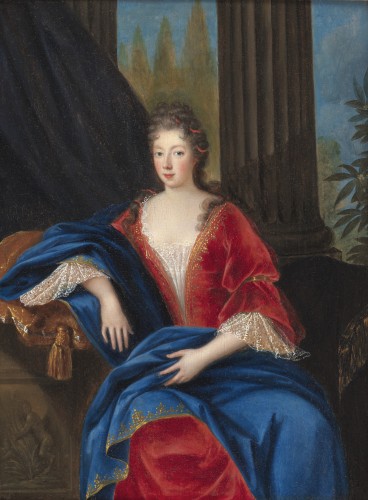 Portrait d’une élégante dans un palais – ecole française du 17e siècle, entourage de François de Troy - Tableaux et dessins Style 