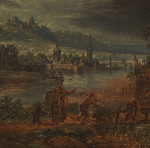 Le château en feu et l’incendie au village – Attribué à Daniel van Heil (1604 – 1662) - 